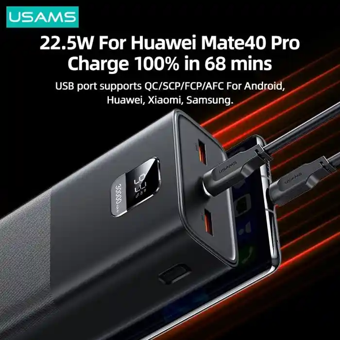 USAMS-AT 65W Yattu Series Fast Charging Kit 30000mAh Power Bank with PD 100W Type-C to Type-C Cable